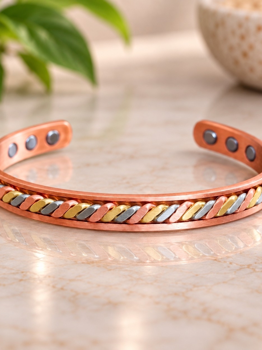 Genuine JalaStudios Tri Color Pure Copper Magnetic Cuff Bracelet 6 Magnets